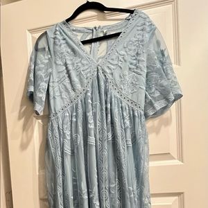 Pinkblush Pale Blue Lace Mesh Overlay Maternity Maxi Dress